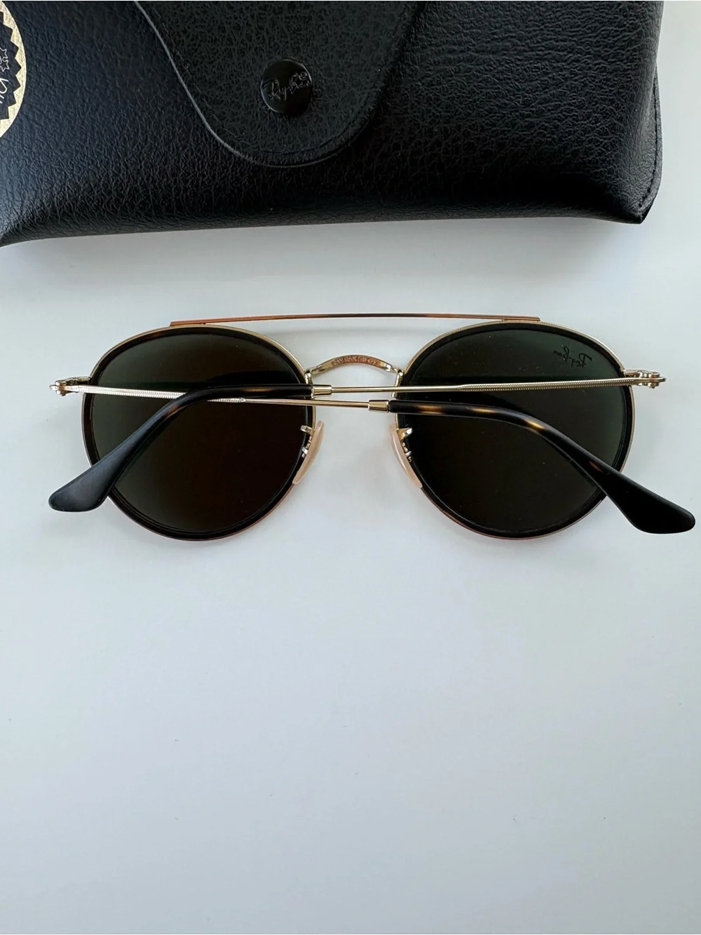 Ray-Ban Gold Frame Round Double Bridge Sunglasses